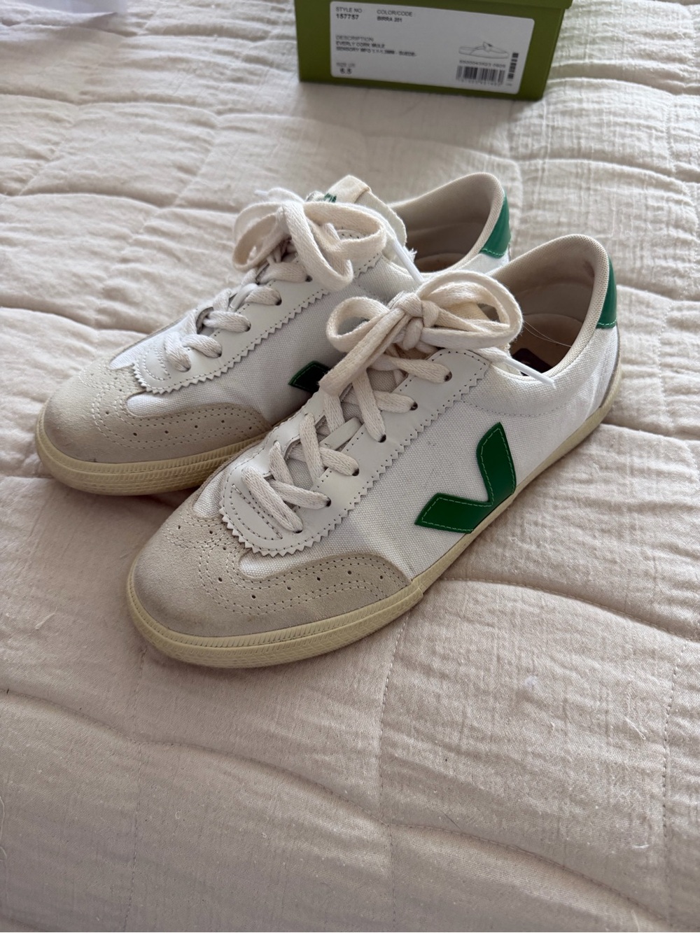 Veja White Sneakers with Green V Accent